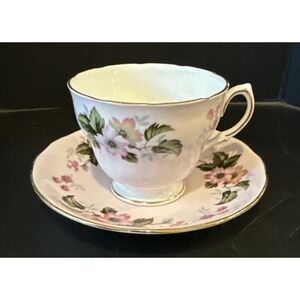 Colclough Fine Bone China England Pink Flowers Floral Tea Cup Teacup Saucer VTG